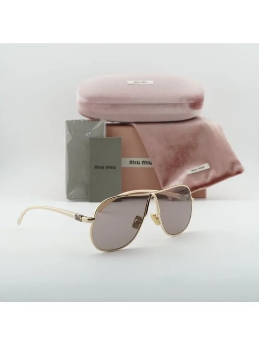 Miu Miu MUA56S 5AK20I Geometric Sunglasses – Gold/Purple Brown